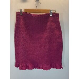 Anthropologie‎ Size L Purple Smocked Ruffle Hem Stretch Cotton Mini Skirt